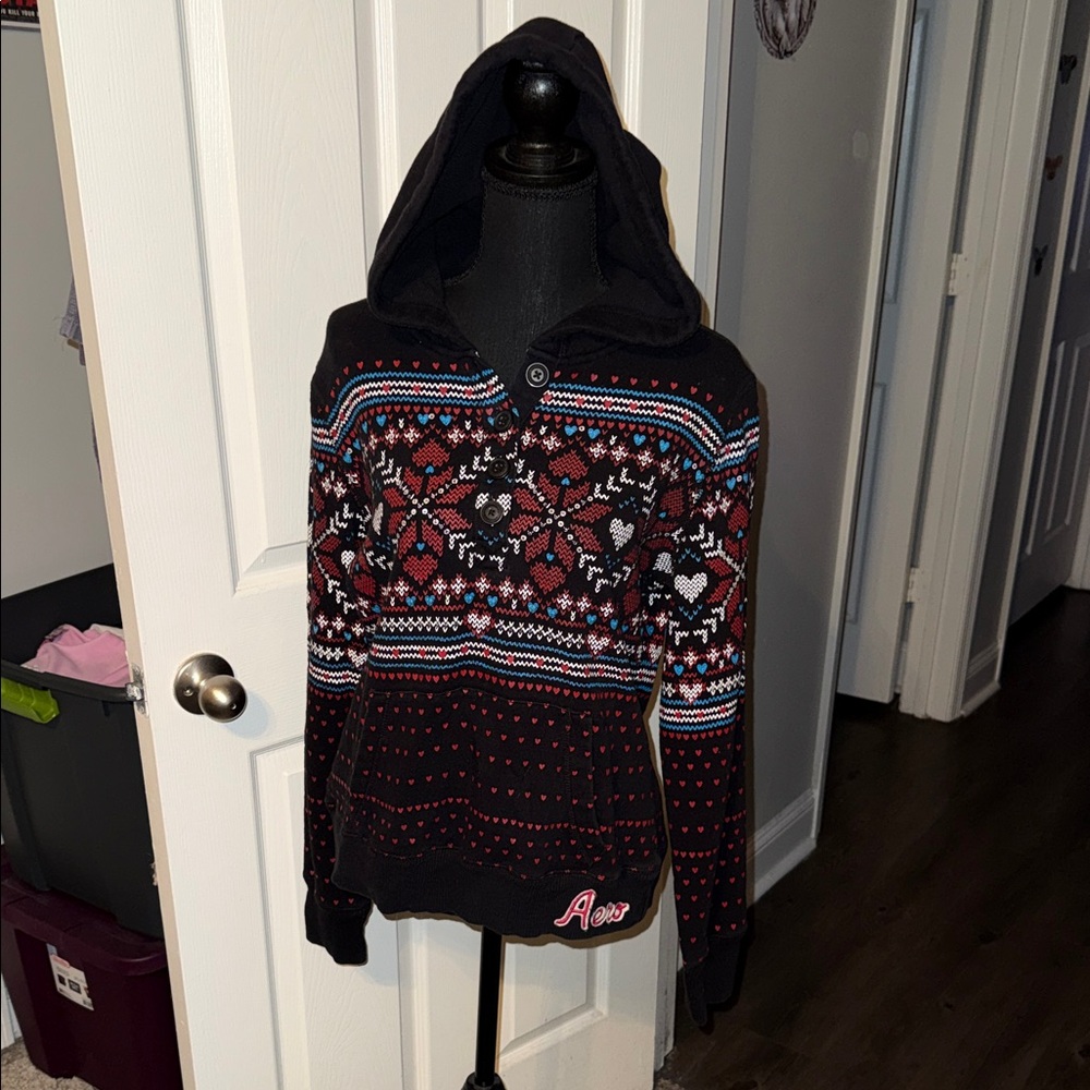 🖤AEROPOSTALE VINTAGE 2011 FAIR ISLE BLACK HOODIE SIZE XL🖤